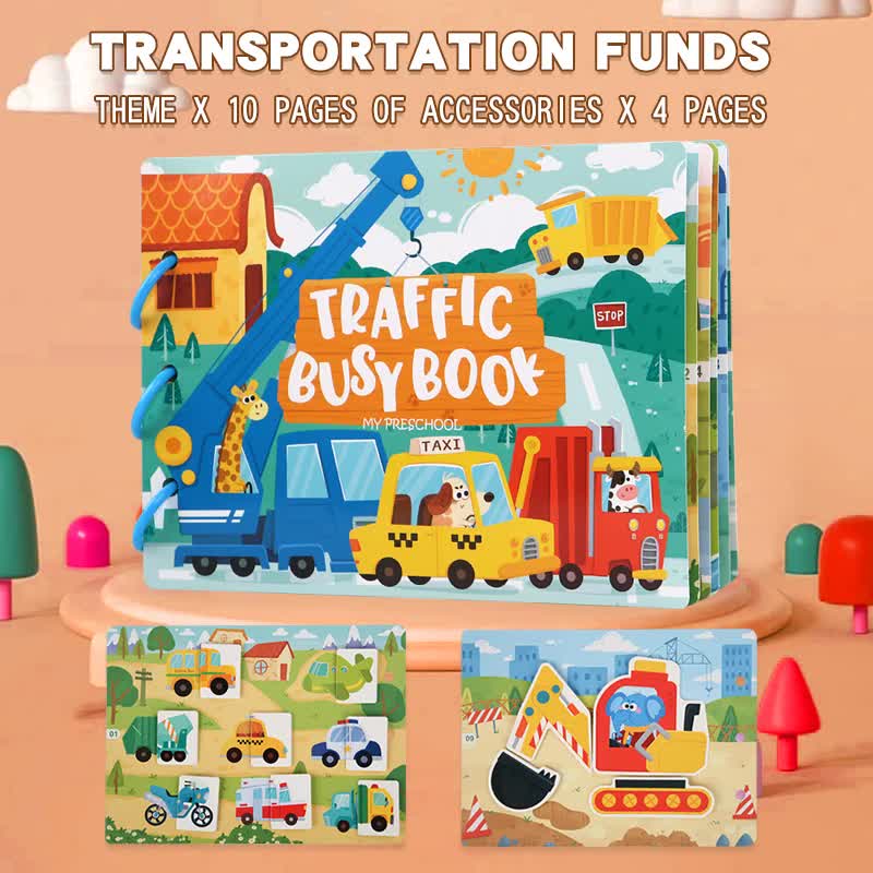 NNEDSZ Interactive Busy Book Set - 2-pack of educational activity books for preschoolers on transport and animals
